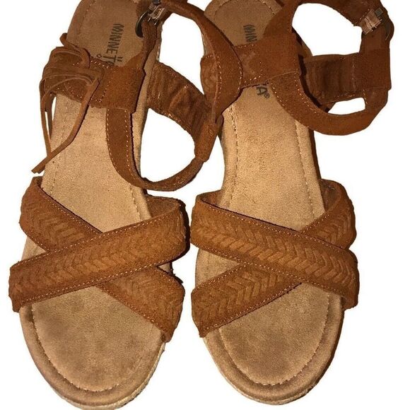 Minnetonka Women’s Haley Espadrille Wedge Strap Sandals Natural Brown Size 11M - Picture 5 of 8